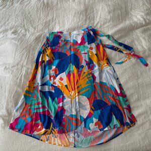 Tropical Print Faux-Tie-Waist J.Crew Midi Skirt - Size S EUC